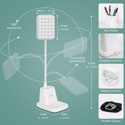LED Desk Lamp w/ Wireless Charger & Organizer – White
