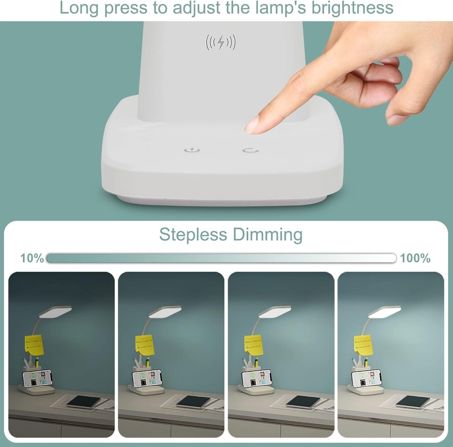 LED Desk Lamp w/ Wireless Charger & Organizer – White