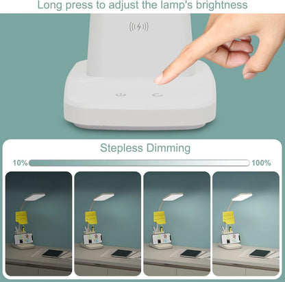 LED Desk Lamp w/ Wireless Charger & Organizer – White