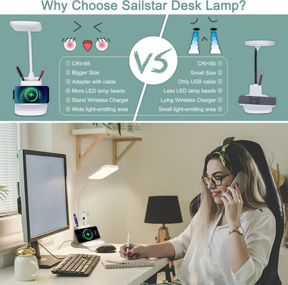 LED Desk Lamp w/ Wireless Charger & Organizer – White