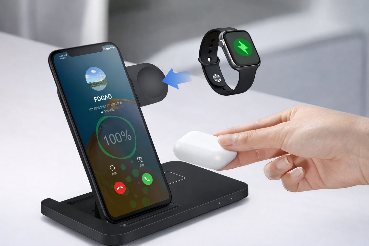 3 in 1 Wireless Charger 15W Fast Charging Station for Phone Watch & AirPods
