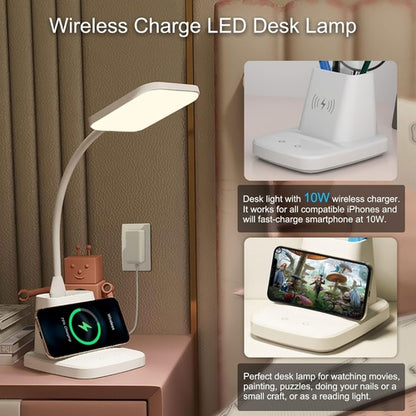 LED Desk Lamp w/ Wireless Charger & Organizer – White