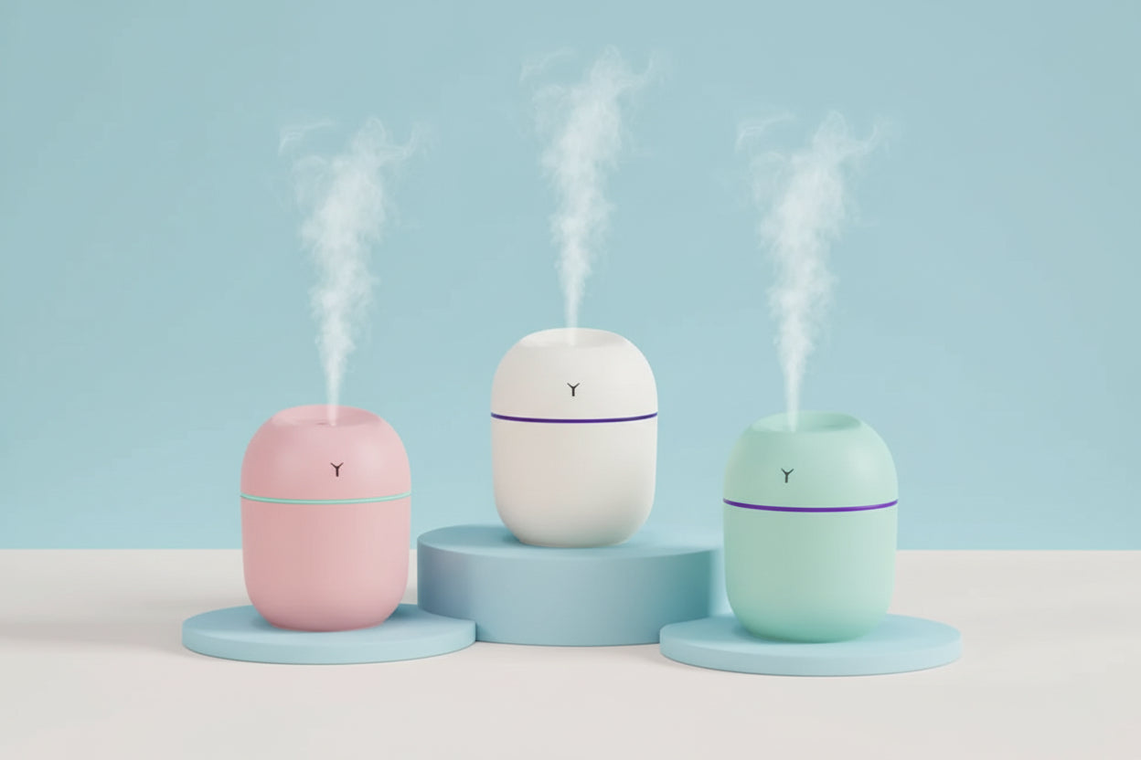 Mini Portable Ultrasonic Humidifier + Essential Oil Diffuser (USB) with LED Night Light