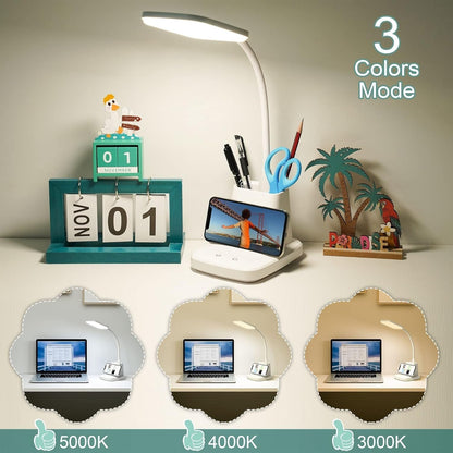 LED Desk Lamp w/ Wireless Charger & Organizer – White